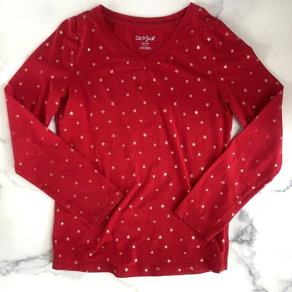 Cat & Jack Other - Cat & Jack Shimmering Golden Star Long-sleeve T-shirt, Red, Size (M) 7/8